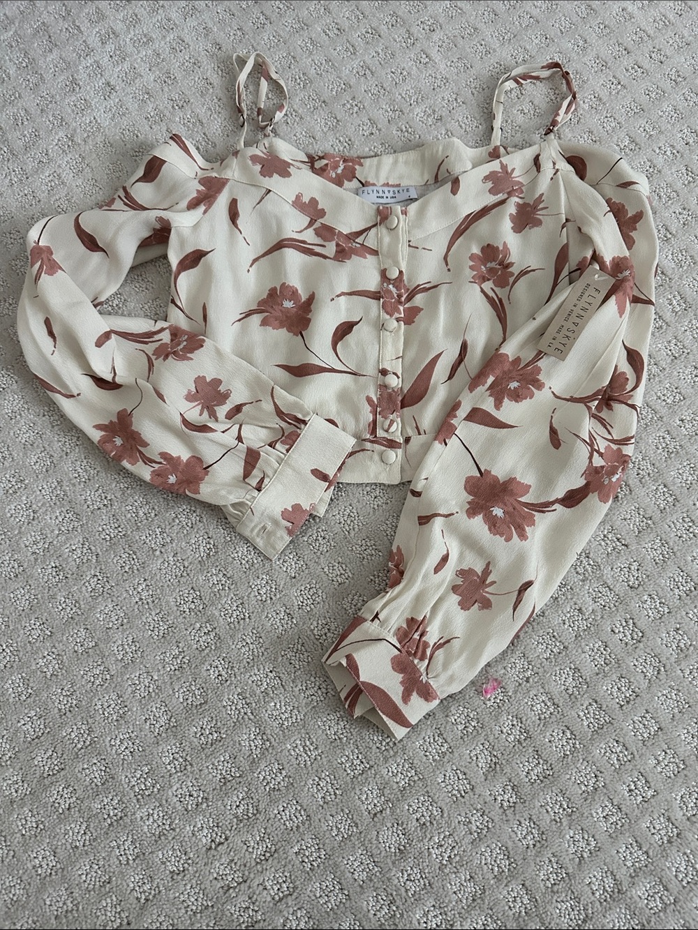Flynn Skye Cream Floral Crop Top with Dusty Rose Print